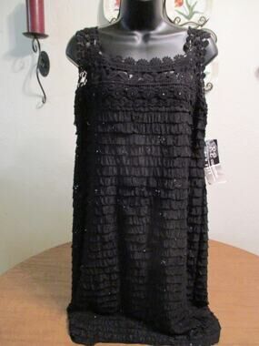 RB COLLECTION NEW YORK BLACK CROCHET SLEEVELESS SEQUIN DRESS SIZE 14